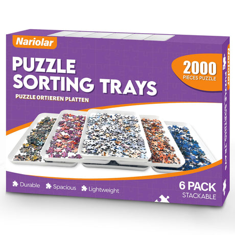 Nariolar 11.5 x 8.3 in Puzzle Sorting Trays Stackable, 6-Pack Puzzle Piece Sorter Trays for 1000/1500/2000 Pieces Nariolar