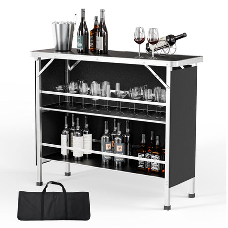 VINGLI 43" Foldable Portable Bar Table with 3-Tier Shelves for Events and Outdoor Use VINGLI