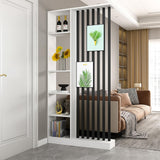 Wall Room Divider with Storage Shelves, Modern Freestanding Room Divider Screen, Open Room Wood Partition for Home & Office Decor (White + Black, 39.5" L x 9.5" W x 79.5" H) Dyale