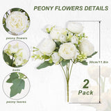 MARTINE MALL 2 Packs Peonies Artificial Flowers, White Artificial Peonies, Silk Peonies Flowers Fake Peonies Artificial Flowers Peonies Bouquet for Centerpiece Table Wedding Party Home Decor MARTINE MALL