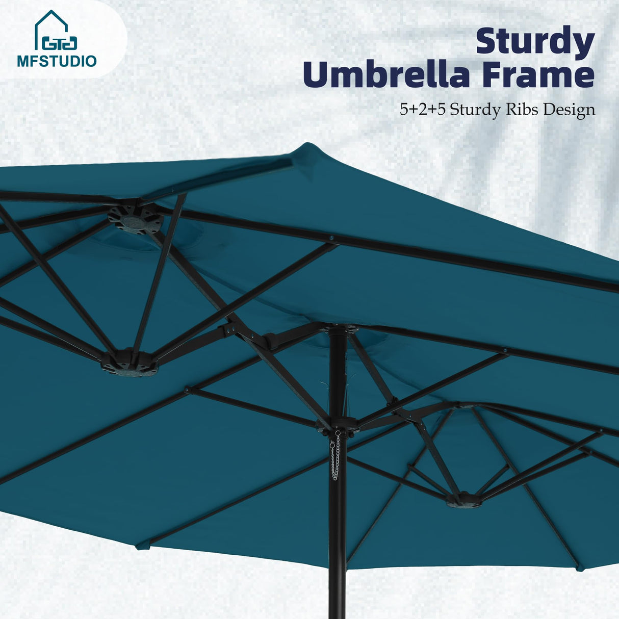 MFSTUDIO 15ft Double Sided Patio Umbrella with Base Included, Outdoor Large Rectangular Market Umbrellas with Crank Handle for Deck Pool Shade, Cerulean MFSTUDIO