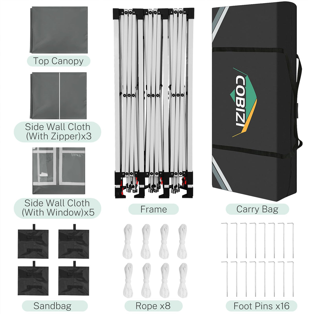 COBIZI 10x30 Pop up Canopy Tent for Parties with 8 Removable Sidewalls, Waterproof UPF 50+ Commercial Event Tent, Protable Outdoor Canopy with 4 Sandbags for Wedding, Backyard(10x30FT, Gray) COBIZI