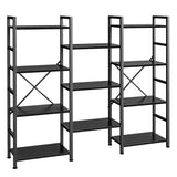 SUPERJARE Triple 4 Tier Bookshelf, Bookcase with 11 Open Display Shelves, Wide Book Shelf Book Case for Home & Office, Black SUPERJARE