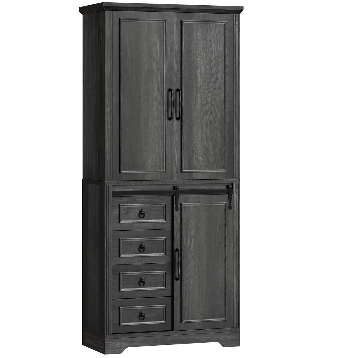 YITAHOME Pantry Cabinet, 71-Inch Tall Freestanding Storage Cabinet with 4 Drawers, Farmhouse Cupboard with Doors Storage, Adjustable Shelves, for Living Room, Dining Room, Gray Oak YITAHOME