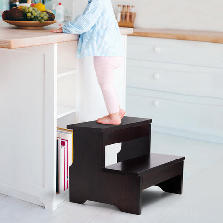 FANATU Wooden Two Step Stool - Heavy Duty 2 Step Stool for Adult and Kids - Holds up to 450Lb for Kichen/Bathroom/Bedside Step Stool (Walnut) FANATU