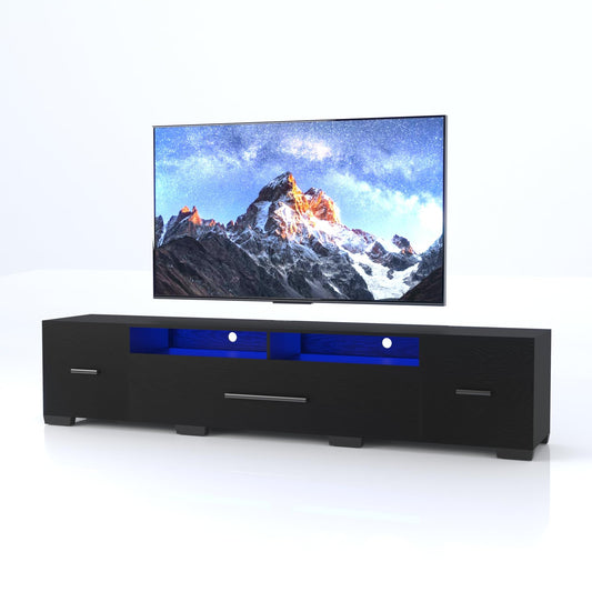 Furnicare LED TV Stand for 75/80/85/90 Inch TV, Modern Entertainment Center Wood TV Stand with 31 Modes Changing Lights, Gaming Media Console with Storage and Open Shelves for Living Room, Black