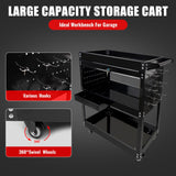 BHB 3 Tier Rolling Tool Cart Box On Wheels with Lockable Drawer, Heavy Duty Capability Tool Cart for Mechanics, Large Storage Organizer Utility Cart, for Garage Warehouse Repair Shop, 350 Lbs Load BHB