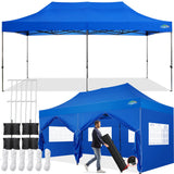 COBIZI 10x20 Pop up Canopy Tent 10x20 Canopy with 6 Sidewalls Waterproof Heavy Duty Commercial Canopy Tent for Parties Outdoor Tent Garden Gazebo Tent, Carry Bag with Wheel(10x20ft, Blue) COBIZI