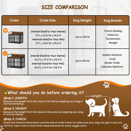 VONZOY Large Dog Crate Furniture for Large Dogs, 43" Wooden Heavy Duty Dog Kennel with Double Doors, Decorative Pet House Dog Crates Side End Table Indoor(43.3" W×27.6" D×28.3" H) VONZOY