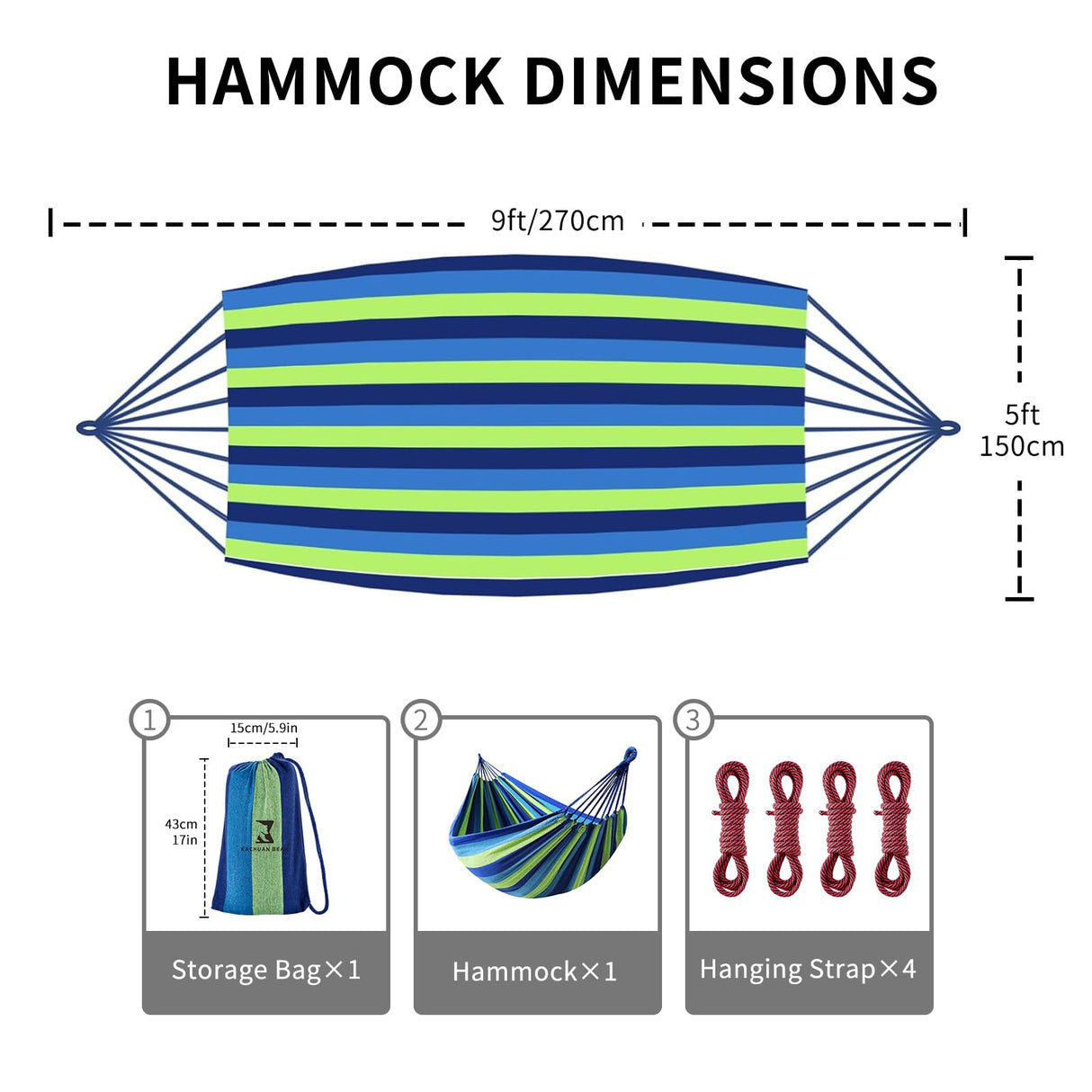 Camping Hammock Comfortable Fabric Hammocks with Tree Straps for Travel Patio Garden, Hanging Sturdy Indoor/Outdoor Hammock Up to 660lbs Portable Hammocks with Travel Bag (Blue) KACHUAN BEAR