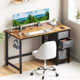 SMUG Computer Desk with Storage Drawers, 40 Inch Small Office Desk Modern Simple Workstation Study Writing Table for Home Bedroom, Rustic Brown SMUG