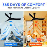 Fanawi 52" Wood Ceiling Fan with Remote Control, 3 blade Ceiling Fan without Lights for Indoor/Outdoor - Modern Design, Powerful Airflow, Silent Operation Fanawi