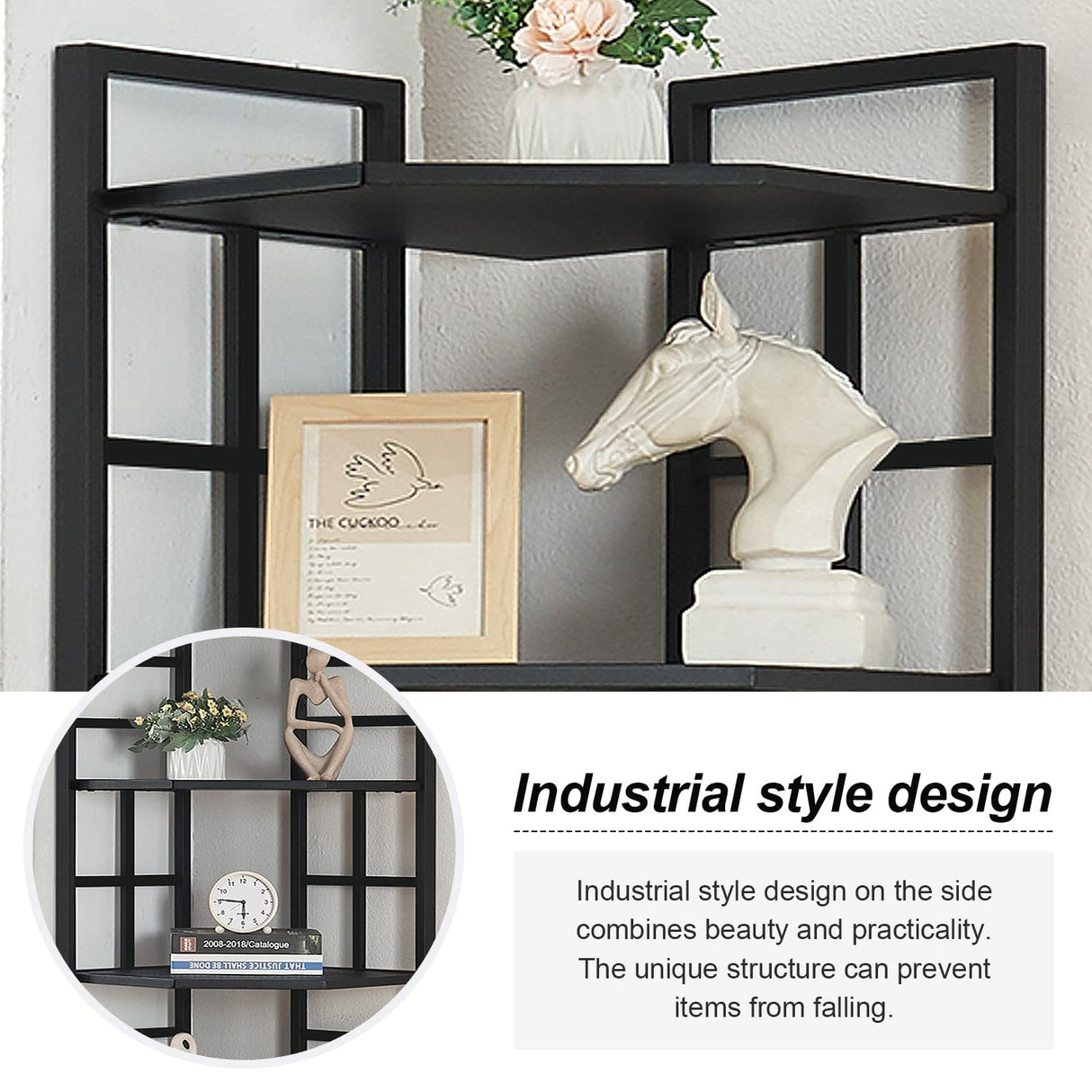 HOMISSUE Corner Shelf, 6 Tier Tall Narrow Bookshelf 76.9", Industrial Corner Bookcase with Storage for Home Office Living Room and Bedroom, Black HOMISSUE