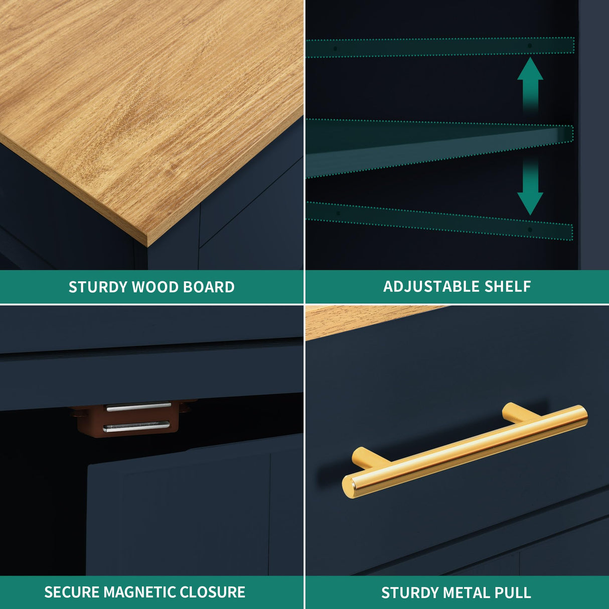 YITAHOME 53 inch Large Rolling Kitchen Island with Trash Can Storage Cabinet, Portable Mobile Islands Table Long Floating Movable w Wheels Cabinet for 13 Gallon Garbage Bin 2 Drawer, Navy Blue YITAHOME