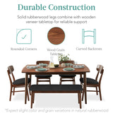 Best Choice Products 6-Piece Wooden Dining Set, Mid-Century Modern Table & Upholstered Chair Set w/Bench Seat, Rubberwood Legs - Walnut/Charcoal Best Choice Products