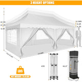 HOTEEL 10x20 Pop Up Canopy Tent for Parties, Waterproof Easy Setup Canopy Tent 10x20 with 6 Sidewalls, 4 Sandbags, Wheeled Bag, Outdoor Sunproof 10x20 Canopy for Backyard, Wedding, Event, Patio, White Hoteel