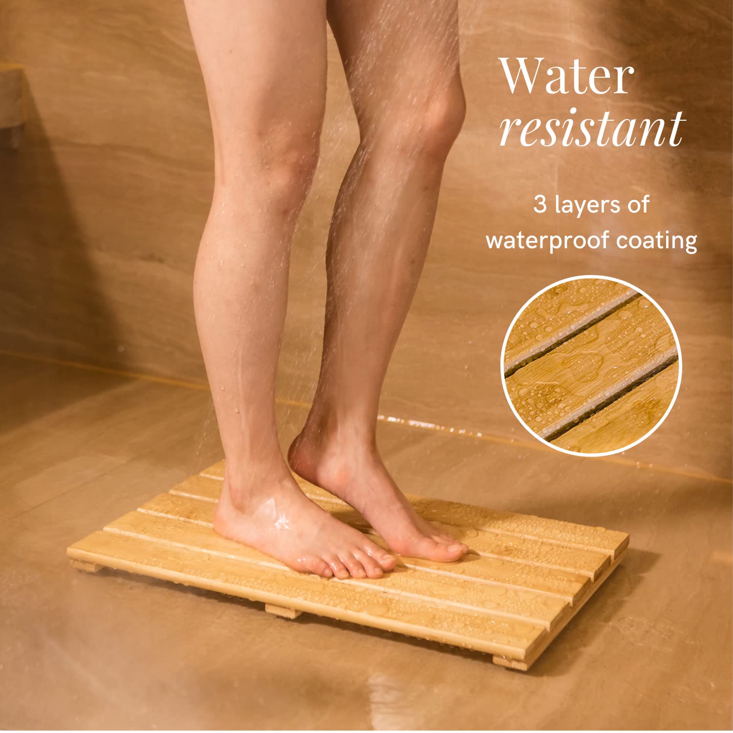 GOBAM Natural Bamboo Bath Mat - Non-Slip Shower & Bathtub Mat, Easy Clean Indoor & Outdoor Floor Mat for Spa, Sauna, Pool - Small 19.7 x 13 inches - WoodArtSupply