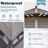MELLCOM 12' x 12' Hardtop Gazebo, Galvanized Steel Double Roof Outdoor Gazebo, Aluminum Frame Metal Gazebo with Netting and Curtains for Patios, Gardens, Lawns Brown MELLCOM