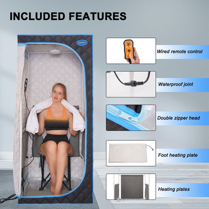 Wizzisauna Portable Infrared Sauna for Home Spa | Full Size 1 Person Sauna | Full Size Far Infrared Sauna Tent | with Heating Foot Pad, Portable Chair, (L29.1 x W29.1 x H66.5, Black)