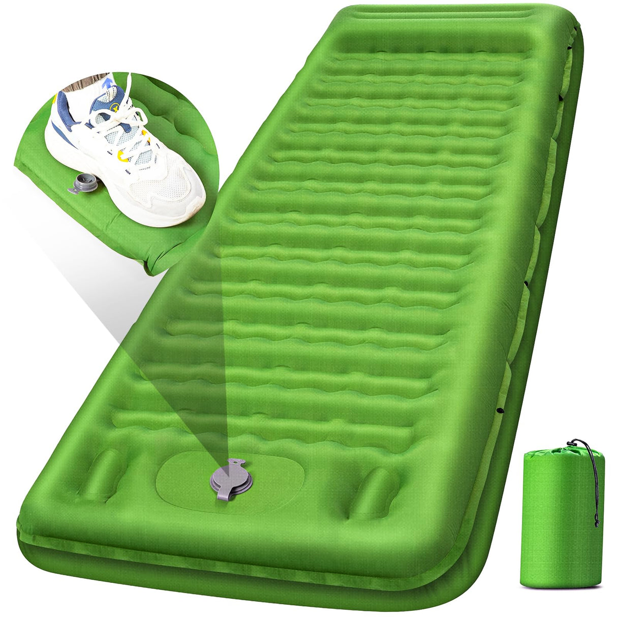 FNARMW Camping Sleeping Pad, Extra Thick 5 Inch Camping Mat with Pillow Built-in Foot Pump Inflatable Sleeping Pads Compact for Camping Backpacking Hiking Traveling Tent（Green） FNARMW