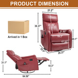 Manual Swivel Rocker Recliner Chair for Adults, Overstuffed Recliner Glider with Massage and Heat, Living Room Reclining Chair, PU Leather Red Luxlen