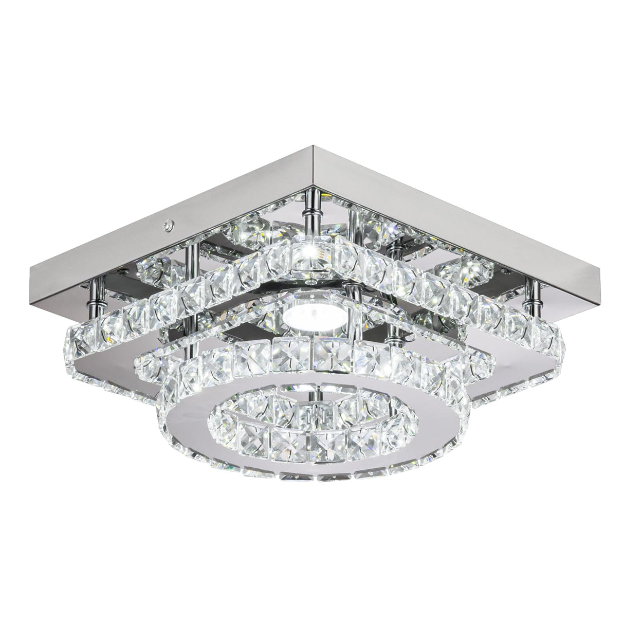 Crystal Ceiling Light Fixture LED Crystal Chandelier Kitchen Lights Ceiling Crystal Flush Mount Ceiling Light Small Bedroom Chandelier Modern Chandelier for Hallway Bathroom Entryway Chandelier Light DSLITING