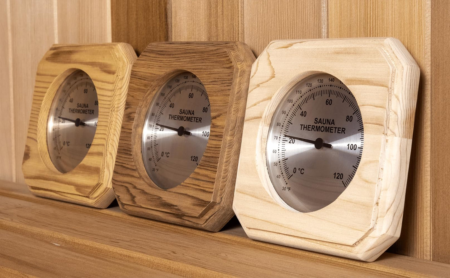 Northern Lights Group Sauna Thermometer: Western Red Cedar Wood Fininsh Dry Steam in Fahrenheit Celsius Wooden Infrared Room F and C