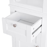 Spirich Bathroom Freestanding Storage Cabinet with Two Tier Open Shelves, Tall Slim Cabinet with Door and Drawer, Floor Linen Tower (White) Spirich