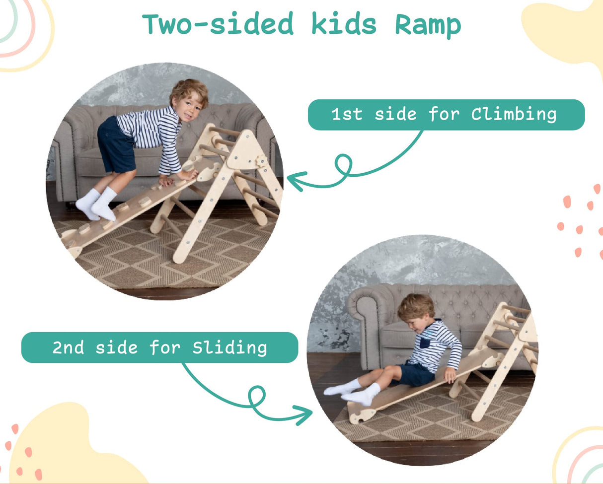 Woodandhearts Indoor Playground: Montessori Climbing Set - Pikler Triangle - Toddler Jungle Gym - Climbing Toys for Toddlers 1-3 Inside Wood And Hearts