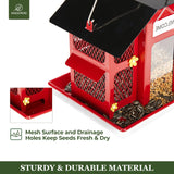 Kingsyard Wild Bird Feeder with Weatherproof Roof & Seed Tray, All Metal, Bird Seed Feeder Hanging for Garden Yard Outside Decoration, 4 lbs Large Capacity, Red Kingsyard