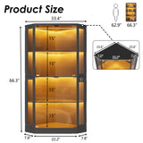 PAKASEPT Corner Display Cabinet with Glass Doors, 66.3”Corner Curio Cabinets with LED Lights, 4-Tier Display Shelf with Human Body Sensor for Toys, Books, Collectibles PAKASEPT