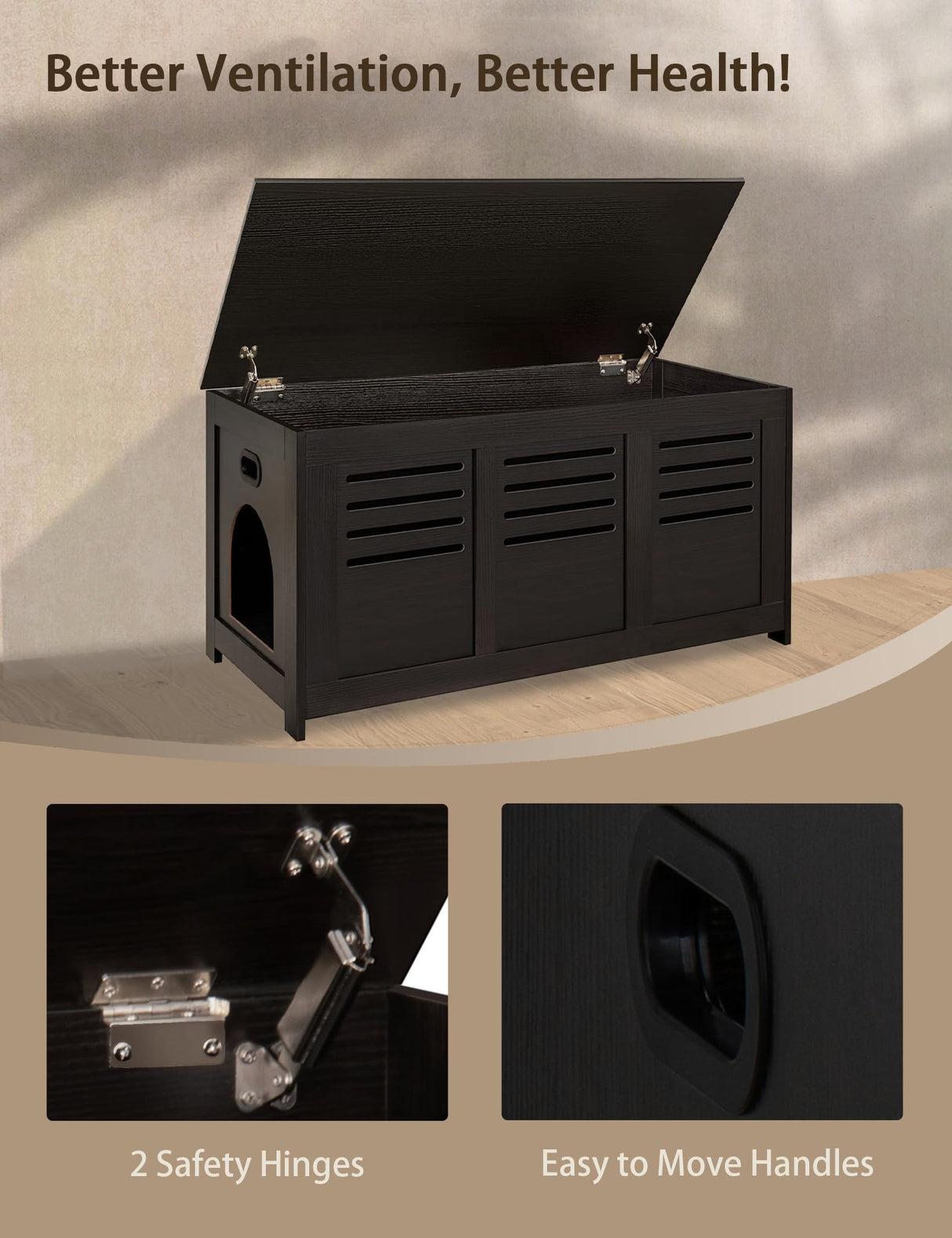 DINZI LVJ Litter Box Enclosure, Flip Top Litter Box Furniture, Hidden Cat Washroom, Wooden Cat House, End Table, 39.4" L x 19.7" W x 19.7" H, Good Ventilation, Easy to Assemble, Espresso DINZI LVJ