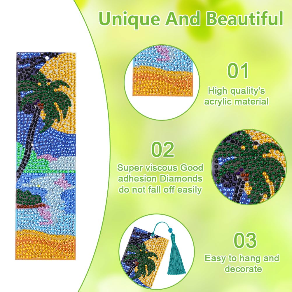 6 Pieces Diamond Art Painting Bookmarks Bohemian Diamond Art Bookmarks for Book Lovers DIY 5D Diamond Bookmark for Home Office School Class Project AUAUY