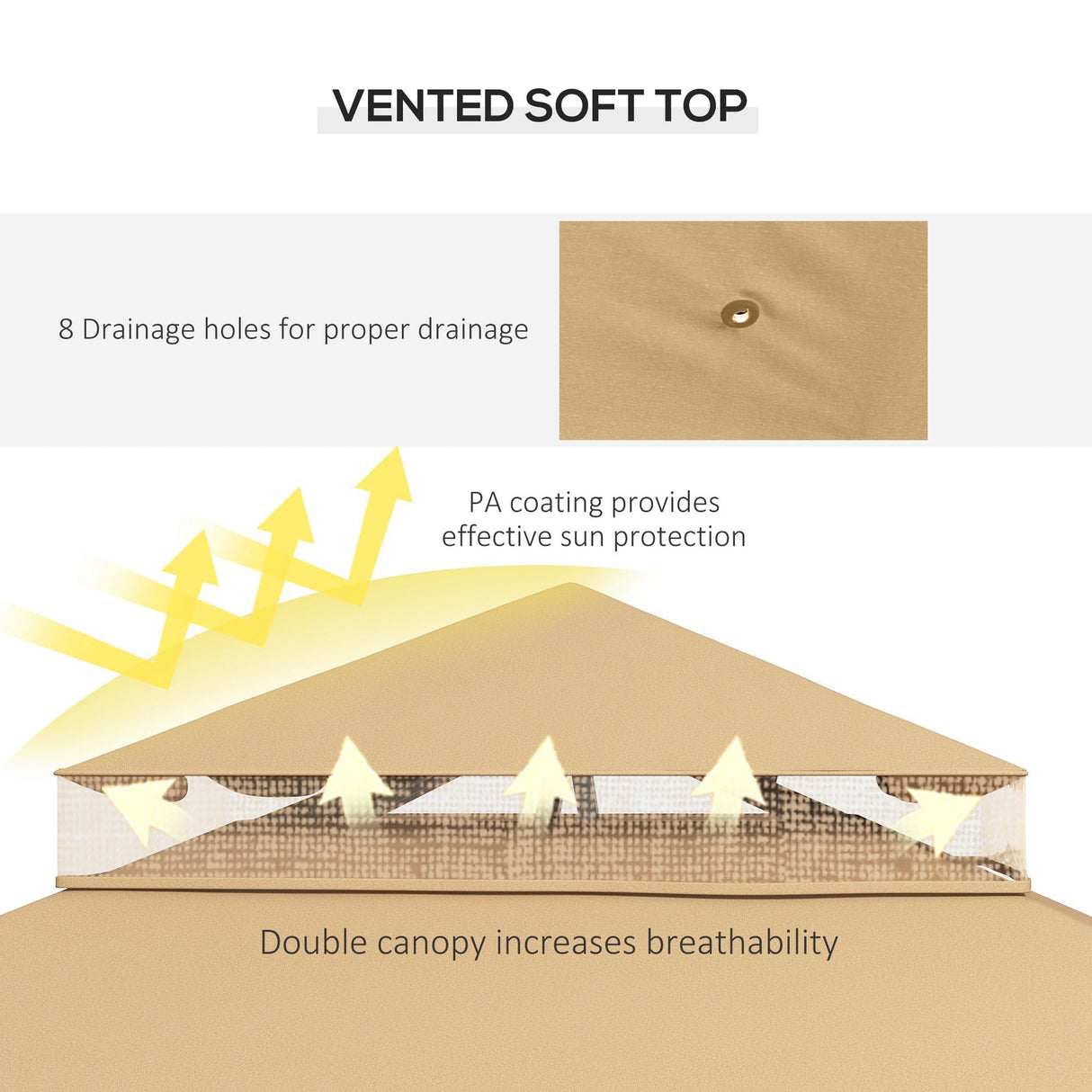 Outsunny 10' x 12' Patio Gazebo with Corner Frame Shelves, Double Roof Outdoor Gazebo Canopy Shelter with Netting for Patio, Wedding, Catering & Events, Brown Outsunny