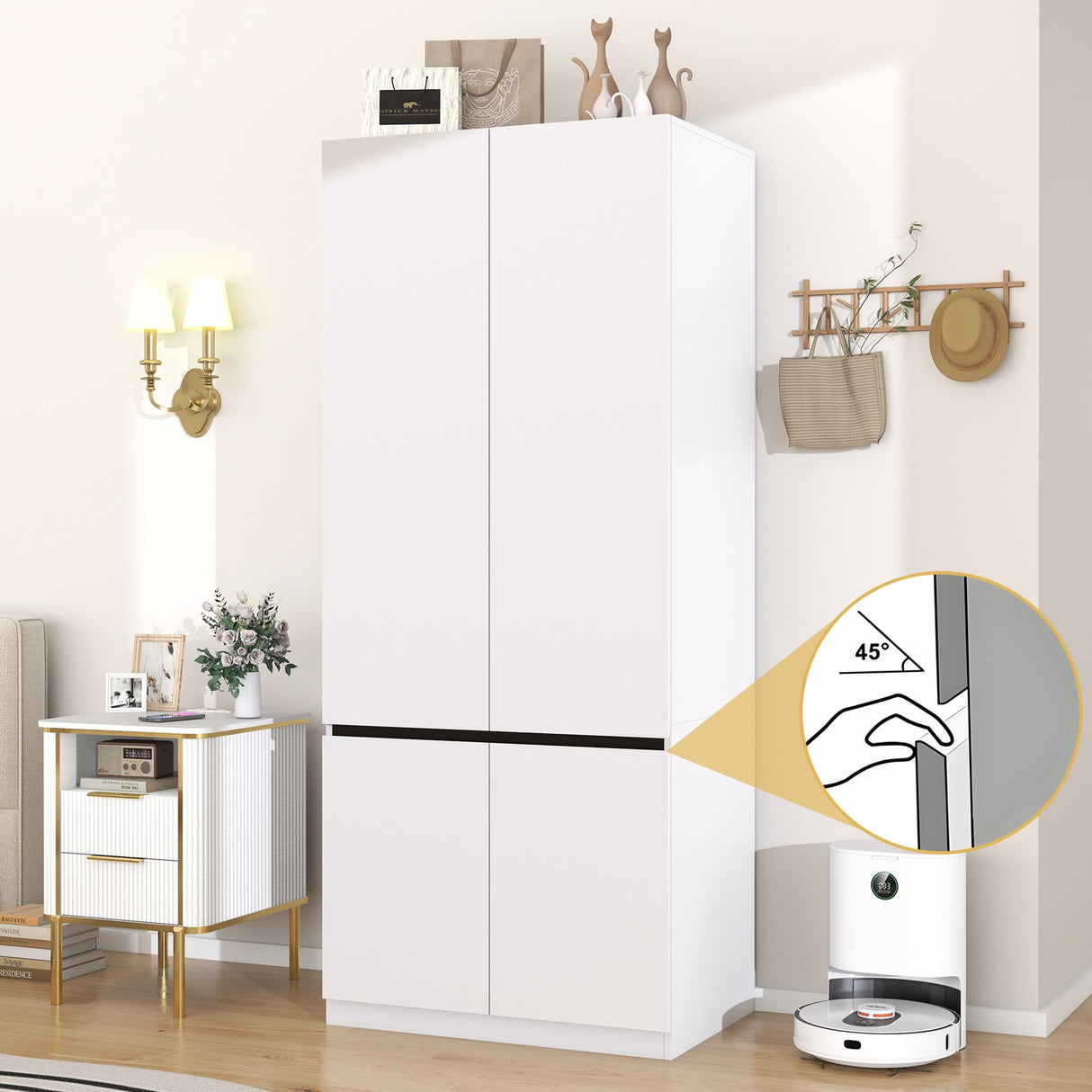 LABROSKIA White Armoire Wardrobe Closet: 74" Wooden Wardrobe Closet with 2 Doors, Bedroom Armoires with Hanging Rod, Tall Closets Cabinet for Hanging Clothes (31.5") LABROSKIA