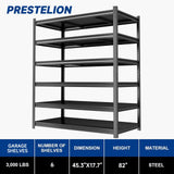 PRESTELION 6 Tier Metal Garage Shelving Heavy Duty 3500Lbs Adjustable Storage Shelves Unit Garage Storage Shelves Utility Storage Rack Shelf for Basement, Commercial, Warehouse, Industrial, Black PRESTELION