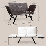 VINGLI Outdoor Loveseat, Woven Rattan Outdoor Sofa with Adjustable Armrests, Patio Loveseat with Removable Cushions and Pillows, Convertible Patio Couch for Yard Pool Balcony VINGLI