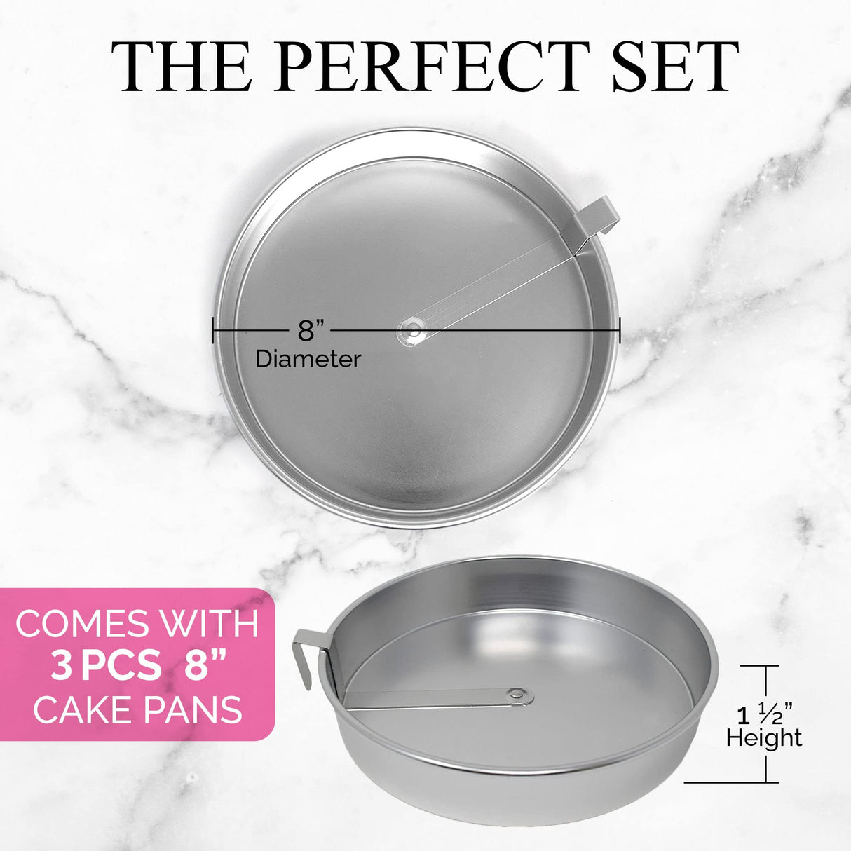 Aunt Shannon's Kitchen 8 Inch Round Cake Pans, 3 Pack, Silver Cake Pan with a Built-in Swivel Blade, Easy Release Cake Pans Set for Baking, Baking Pans Set for 3-Layer Cake, Dishwasher Safe Aunt Shannon's Kitchen