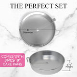 Aunt Shannon's Kitchen 8 Inch Round Cake Pans, 3 Pack, Silver Cake Pan with a Built-in Swivel Blade, Easy Release Cake Pans Set for Baking, Baking Pans Set for 3-Layer Cake, Dishwasher Safe Aunt Shannon's Kitchen