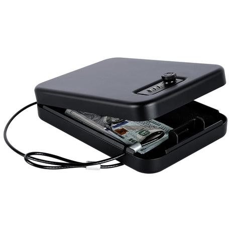 Dalmbox Portable Gun Safe for Pistols with Combination Lock Handgun Lock Box for Nightstand, Travel , Home, Car, Truck (9.4"X 6.4" X 1.8") Dalmbox