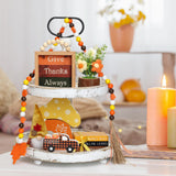 7 pcs Thanksgiving Tiered Tray Fall Decor Set, Gnome Truck Thanksgiving Wood Plaque Wooden Bead String Decorations, Fall Decorations for Home Kitchen Fireplace Farmhouse Office Fall Decoration Fiarbrty
