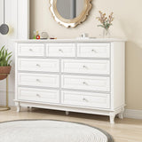 ECACAD Tall 9 Drawer Double Dresser with Carved Drawer Fronts & Solid Legs, 55.1" L White Modern Wood Storage Chest of Drawers for Bedroom, Living ECACAD