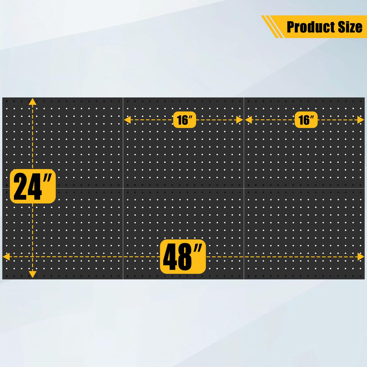 PBHEPJ 6 Pcs Metal Pegboard Panels, Heavy Duty Peg Boards for Garage and Garden Tool Storage, Includes Drywall Anchors and Screws Kits, Black (6 pcs 16in x 12in) PBHEPJ