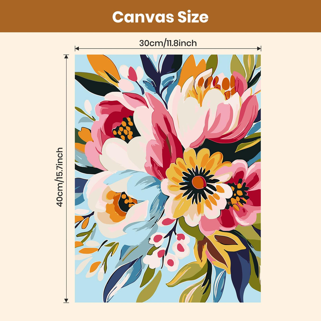 QENSPE DIY Flowers Arcylic Paint by Number,Painting Kits for Adults,Canvas Painting Tool Set for Beginners,Home Wall Decor 12x16 Inch QENSPE