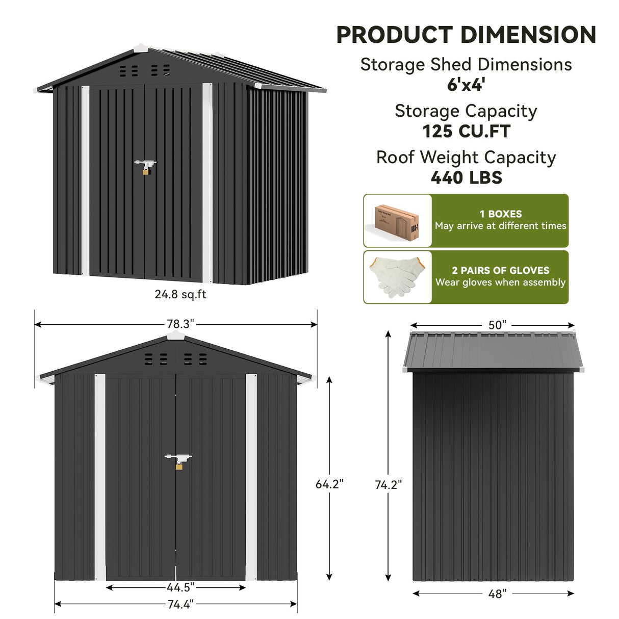 COMHOMA Shed Outdoor Storage Shed Metal,Lockable Doors Tool Sheds with Sloping Roof,Steel Garden Shed with Air Vent for Backyard,Patio,Lawn,Poolside (Dark Grey, 6x4) COMHOMA