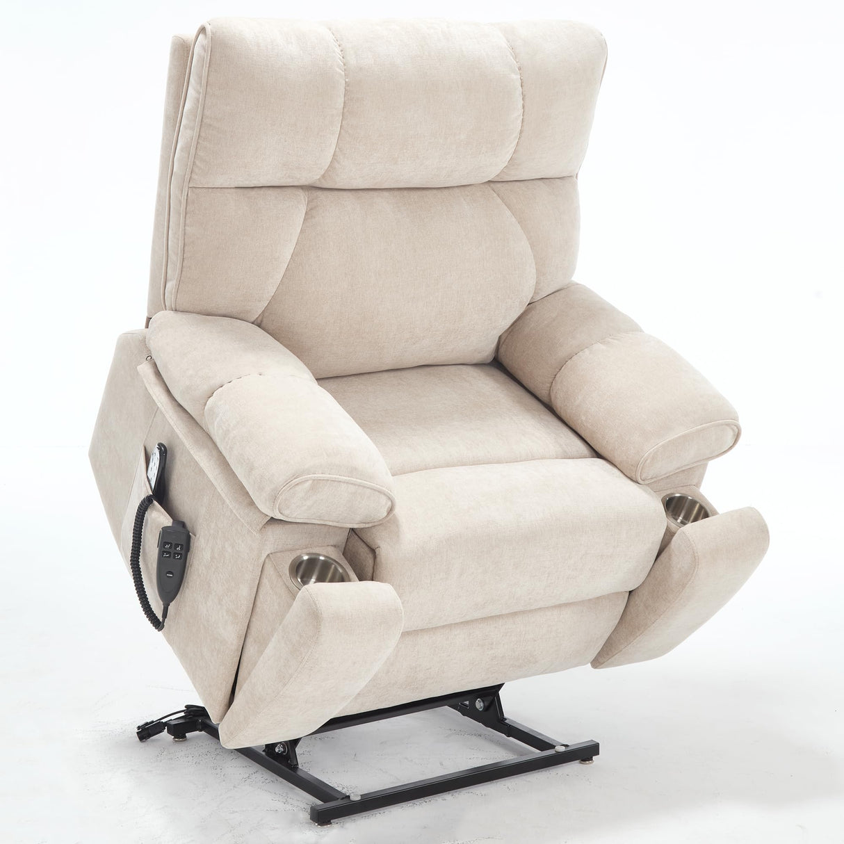 Trustyue Extra Large Dual Motor Power Lift Recliner Chair, Lift Chair with Massage and Heat for Elderly, Lay Flat Recliner, Standing Assistance, Stainless Steel Cup Holders, Chenille Beige Trustyue