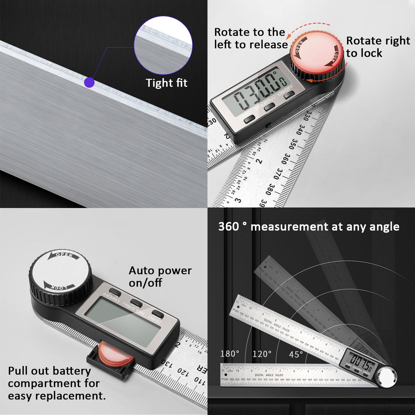 Digital Angle Ruler Finder Protractor, Angle Finder Ruler with 7inch / 200mm, Angle Measuring Tool for Carpenter Wood Working Construction DIY Measurement - Silver - WoodArtSupply