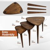 TRIHOME, Solid Nesting Table Set of 3, Birch Mid Century Pebble Tables with Wood Tapered Legs, Portable Modern Side Coffee Tables, Handmade Home Furniture, Farmhouse, Living Room, Triangle TRIHOME