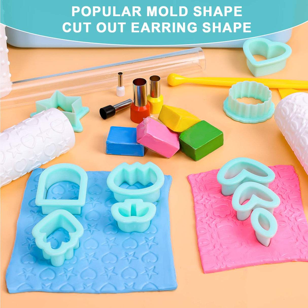 Caydo 177 PCS Polymer Clay Earring Kit with 3-Layer Storage Box, 44 Color Clays, 24 Earring Cutters and Accessories, Instructions Included Caydo