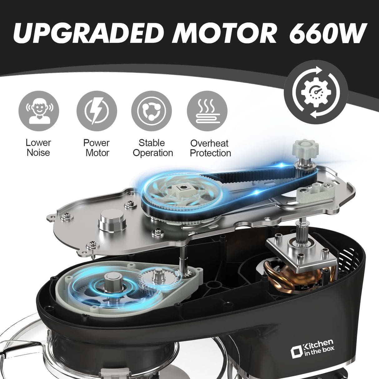 Kitchen in the box Stand Mixer, 6.5QT 660W Electric Kitchen Mixer, 6-Speed Tilt-Head Food Mixer with Dough Hook, Wire Whip, Beater, Dishwasher Safe (Black) Kitchen in the box